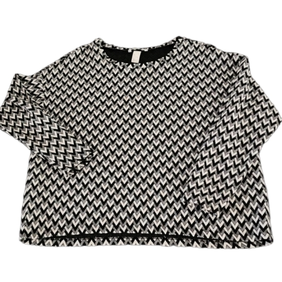 H&M Chevron Zig Zag Long Sleeve Knit Top L Oversized Boxy Fit Casual 3/4 Sleeves - Picture 8 of 14